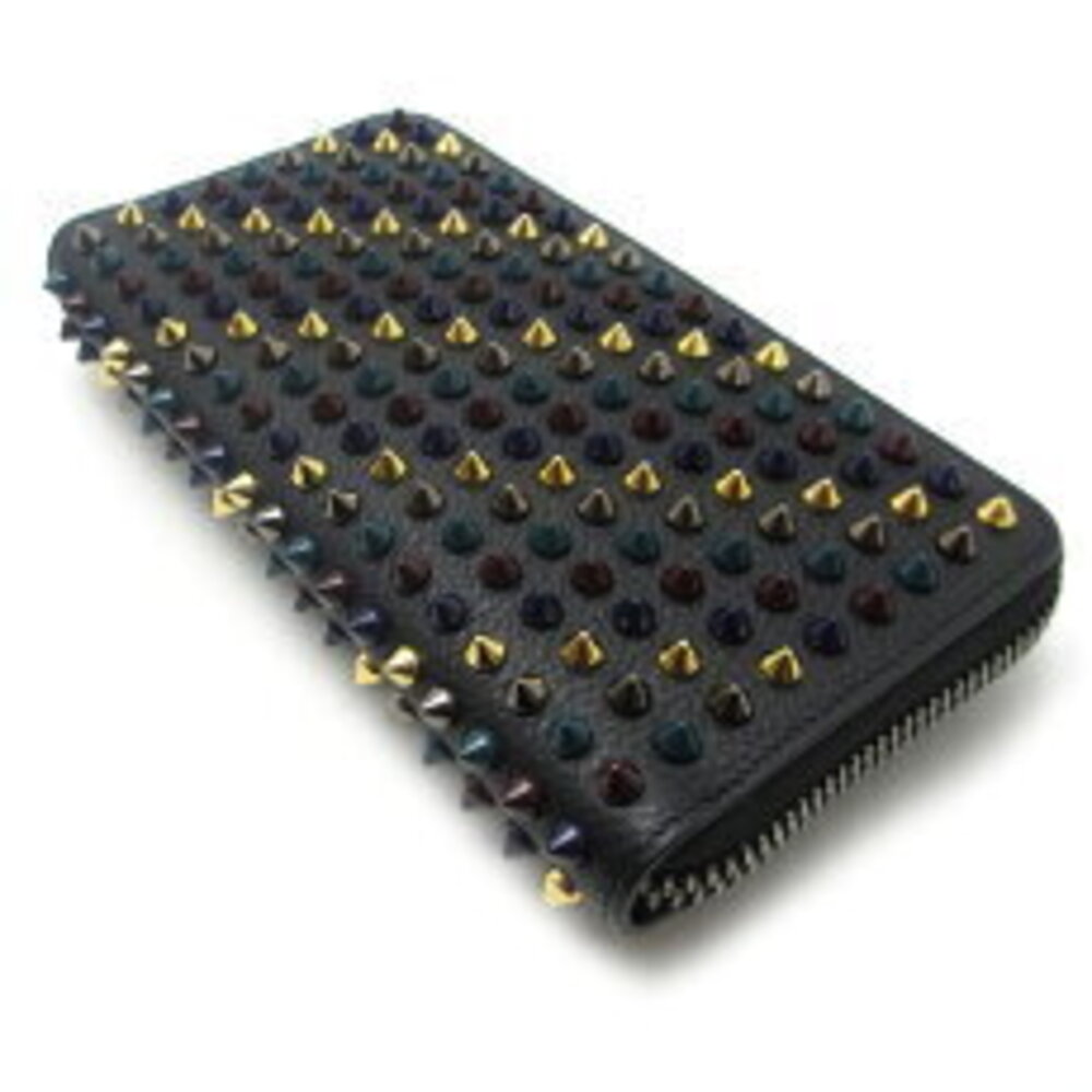 Christian Louboutin Zip Long Wallet Panetone Spike Calfskin Multi Black - Picture 5 of 9